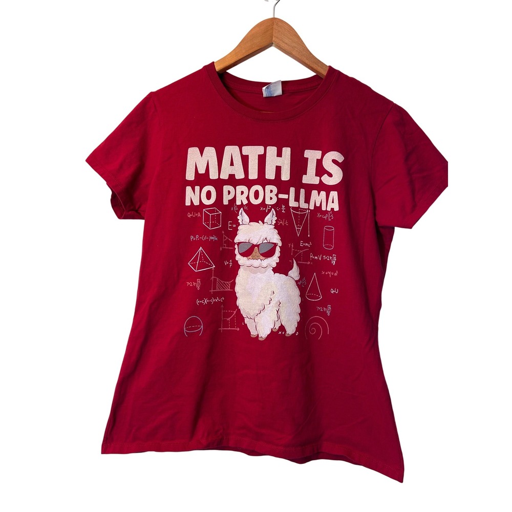 Women's Port‎ & Company Red Tee Shirt Math is No Prob-Llma Llama Size Large